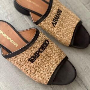 Emporio Armani Women's Black and Brown Mules